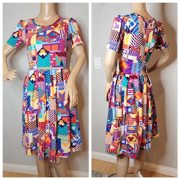 NWT LuLaRoe Disney Amelia Dress Mickie Minnie Short Sleeve Pockets Size Small - Picture 3 of 16